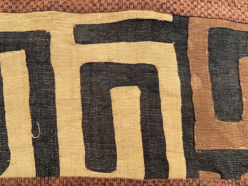 1x1 Antique African Kuba Showa Cloth Raffia Handmade Textile Natural Woven gallery