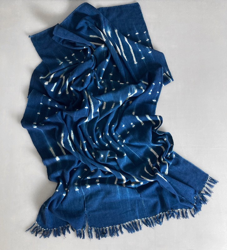 Authentic Vintage African Mudcloth Indigo Textile Boho Shibori Throw / Wrap gallery