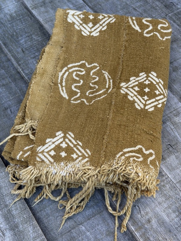 Vintage African Mustard Yellow Mudcloth 56” L x 40” W Textile | No. 114 gallery