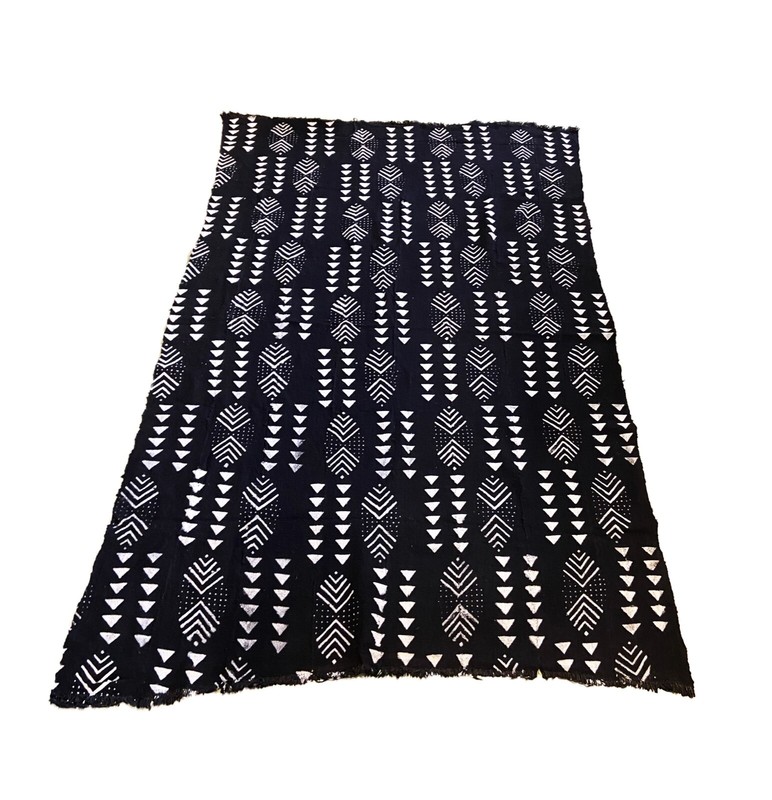 African Black and White Mud Cloth Textile Mali 43″ by 64″