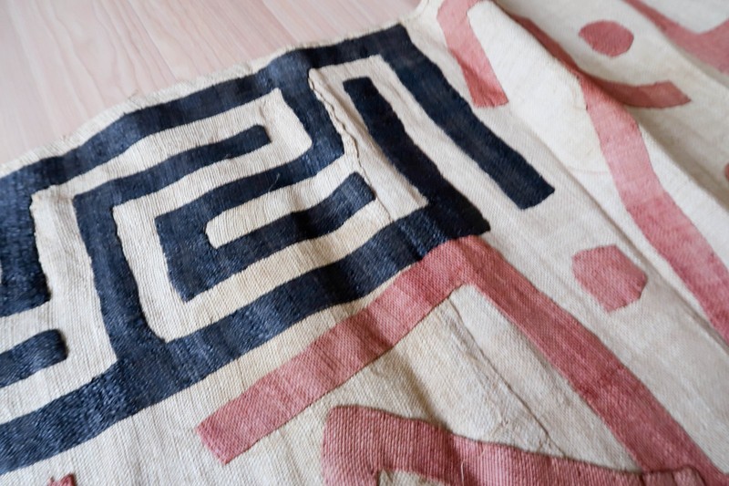 Vintage African Kuba Cloth 160" x 23" Handwoven Raffia Long Panel Congo Textile gallery