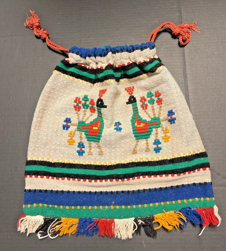 African FOLK ART TAPESTRY Cloth Pouch Sack Bag