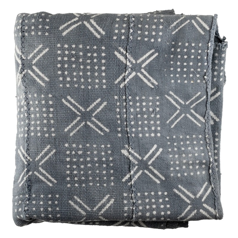 Grey Bogolan Mali Mud Cloth Dotted Cross Design African Cotton Handmade