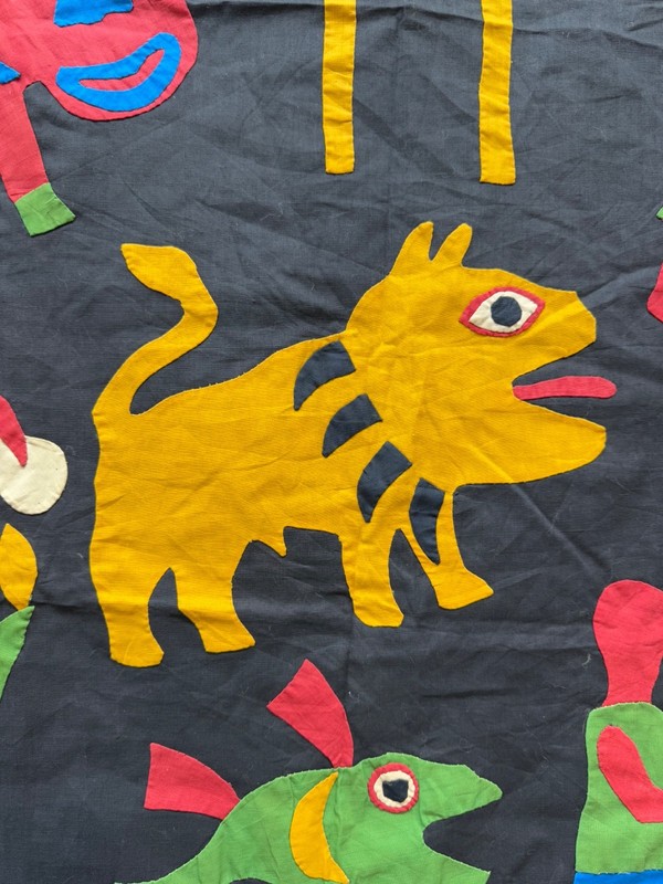 Vintage Beautiful Hand Sewn African Applique Pictorial Tapestry Textile 132x84Cm gallery
