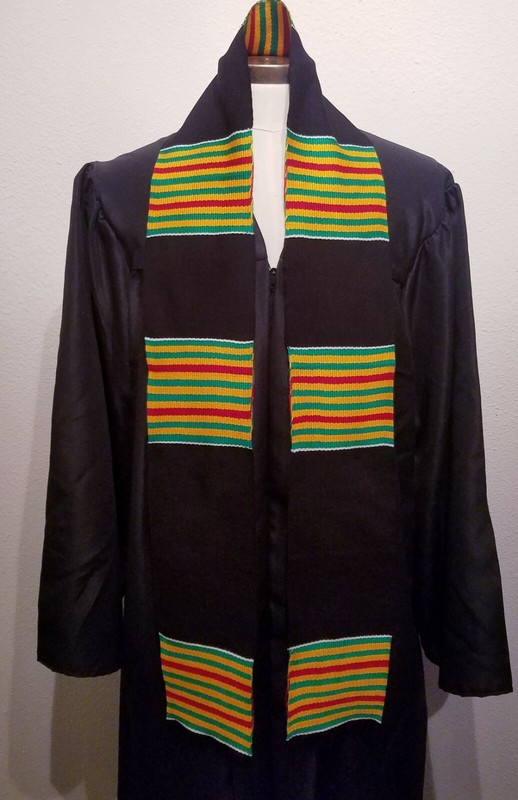 Black with Gold, Red, and Green African Kente Graduation Stole gallery