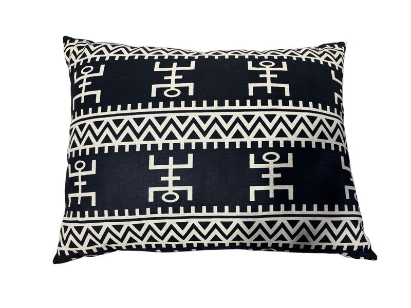 # 2195 African Custom Made Black and White Kente Cloth Pillow 24″ by 19″