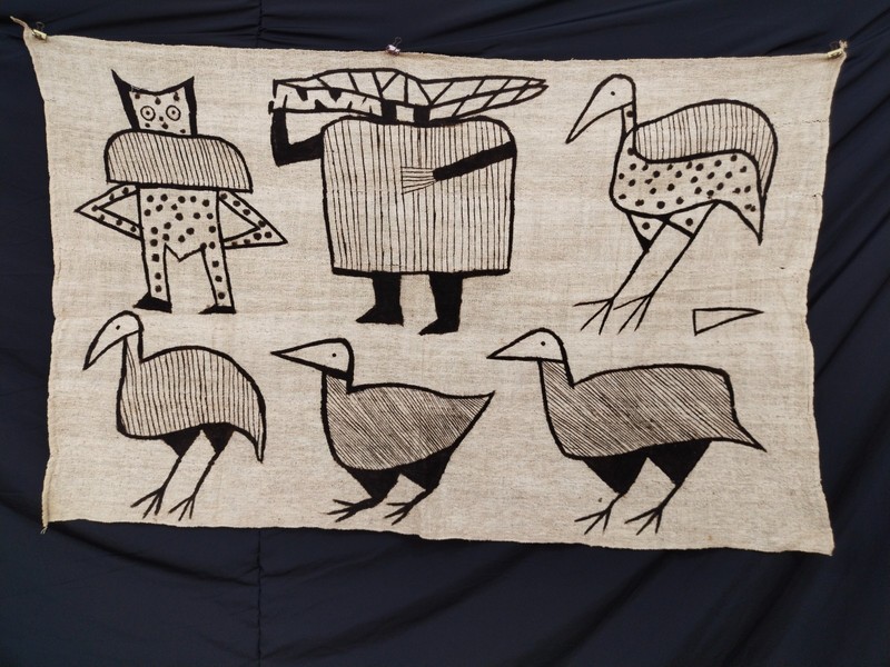 Vintage African Korhogo Mud Cloth Textile – Hand-Painted Ivory Coast Wall Art