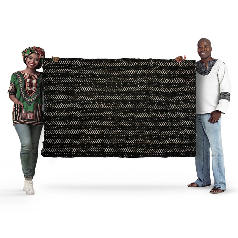 Ebony Black Bogolan Mali Mud Cloth Dotted Arrow Design African Black and White gallery
