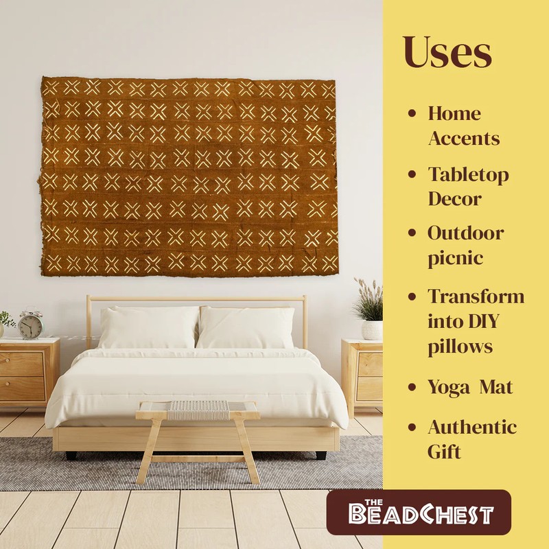 Caramel Brown Bogolan Mali Mud Cloth Cross Design African Cotton Handmade gallery