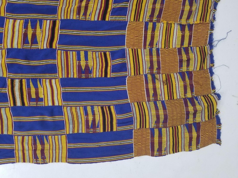 Vintage Ghana Kente Cloth Handwoven Patchwork Checkerboard Textile 68x36in gallery