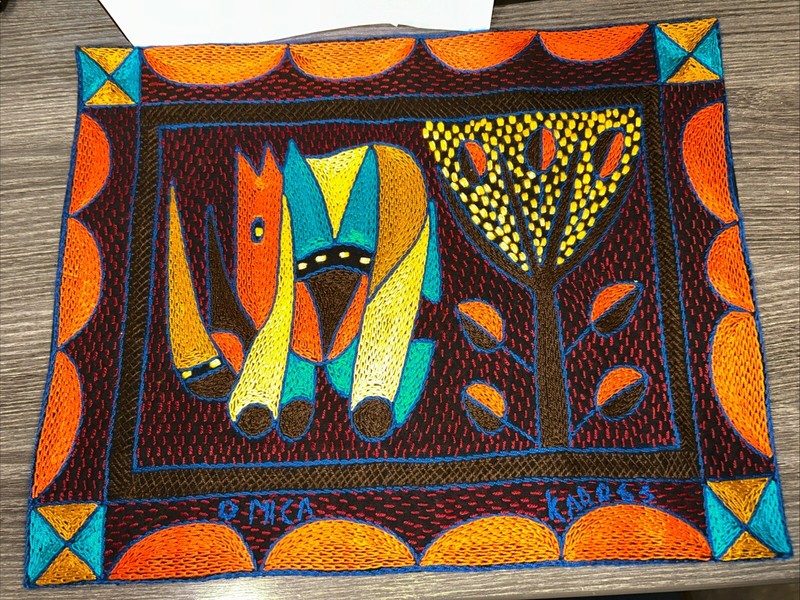 2 Kaross South African Rhino & Elephant Embroidered Placemats Tapestry Handmade gallery