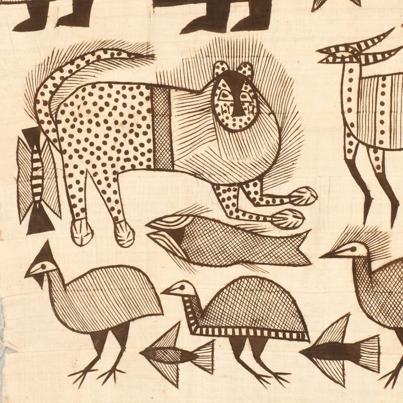 Vtg African Mud Cloth Painted Korhogo Senufo Ivory Coast Tapestry Blanket 80" gallery