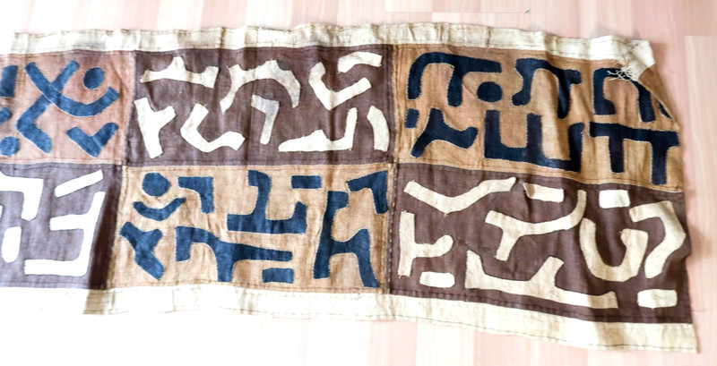 Vintage African Kuba Cloth 130x21" Handwoven Raffia Long Panel Congo Textile gallery