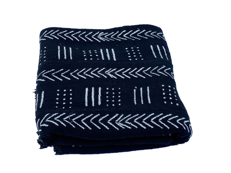 African Bogolan Black and White Mud Cloth Textile Mali 43 " by 62" gallery