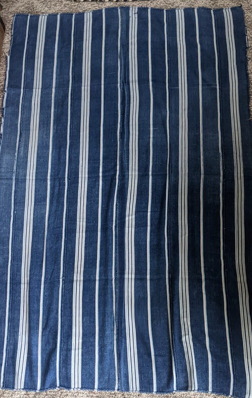 RARE BLUE INDIGO COTTON TEXTILE STRIPWOVEN DOGON CAPE WRAP USED SKIRT CLOTHING