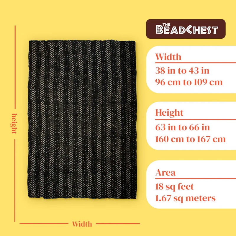 Ebony Black Bogolan Mali Mud Cloth Dotted Arrow Design African Black and White gallery