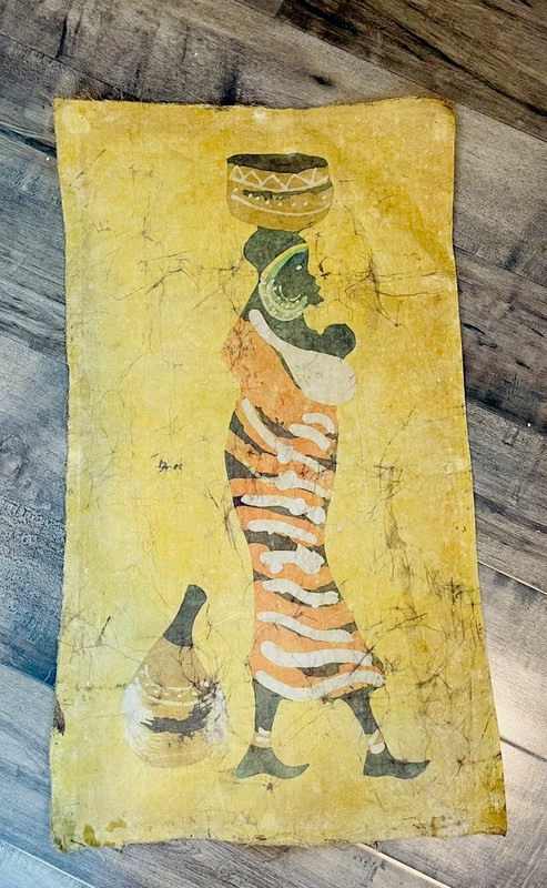 15 x 27" African Batik Wax Cloth Print Wall Hanging Woman and Child Baby gallery