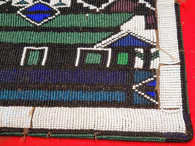 Vintage African Bead work panel 15 x 13" on oil Canopy Heavy Cloth 52w6 aa gallery