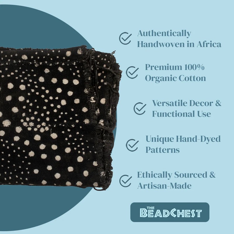 Ebony Black Bogolan Mali Mud Cloth Dotted Design African Black and White Cotton gallery