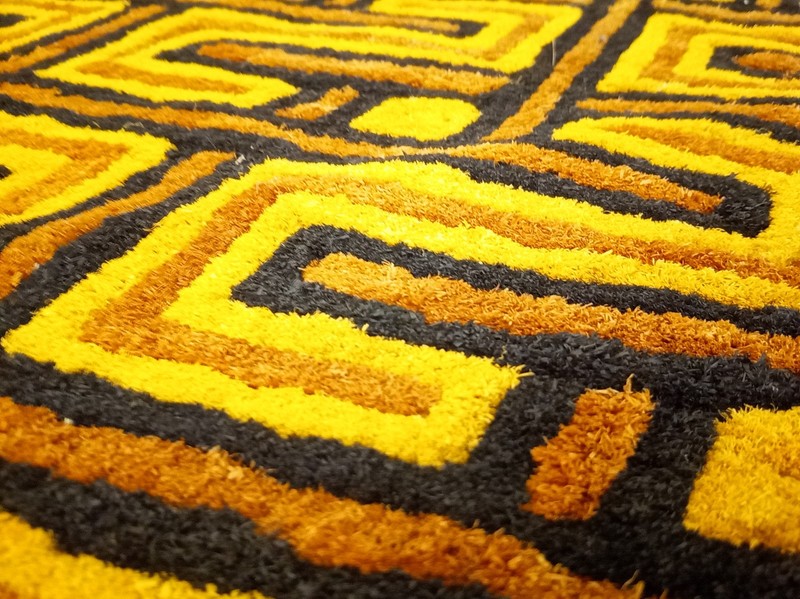 Vintage African raffia textile Kuba Kasai geometric 28x23" gallery