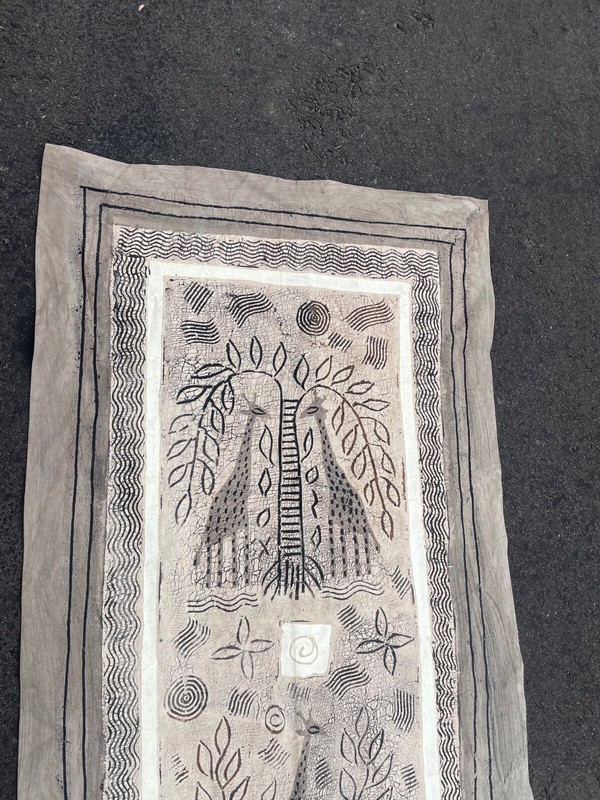 Vintage Artisan African Batik Fabric Hand Painted Wall Art Runner 68x25" Giraffe gallery