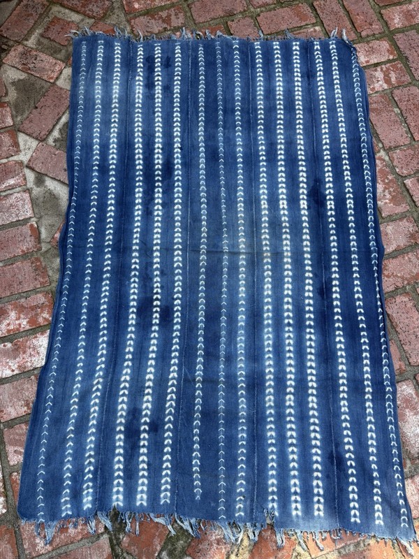 Vintage African Indigo Denim Shibori Mudcloth 60” L x 41” W Textile | No. 119 gallery