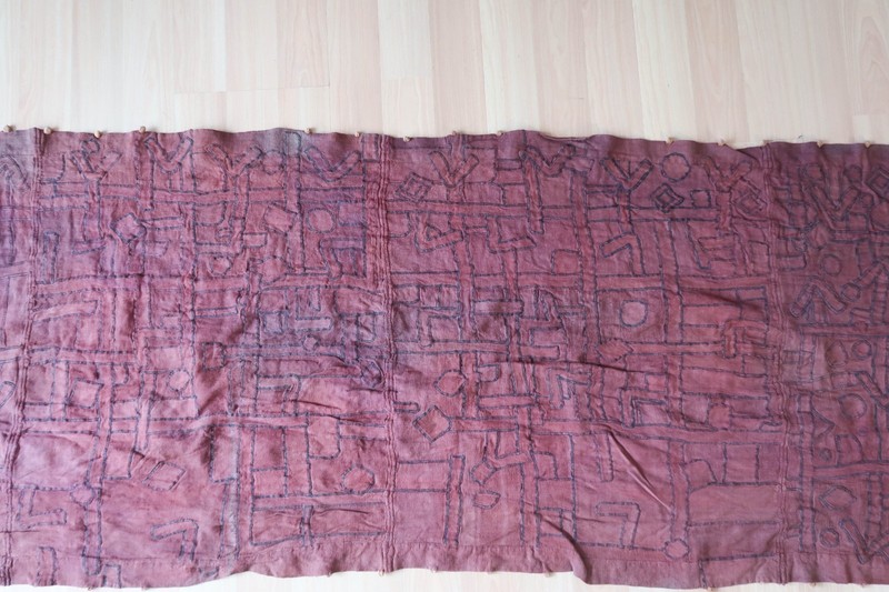 20ft Antique Kuba Raffia Dance Skirt - Congolese Tcaka Ntshak Textile - 240"x32" gallery