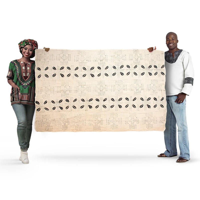 White Bogolan Mali Mud Cloth Jumbo Cowrie Design African Black and White Cotton gallery