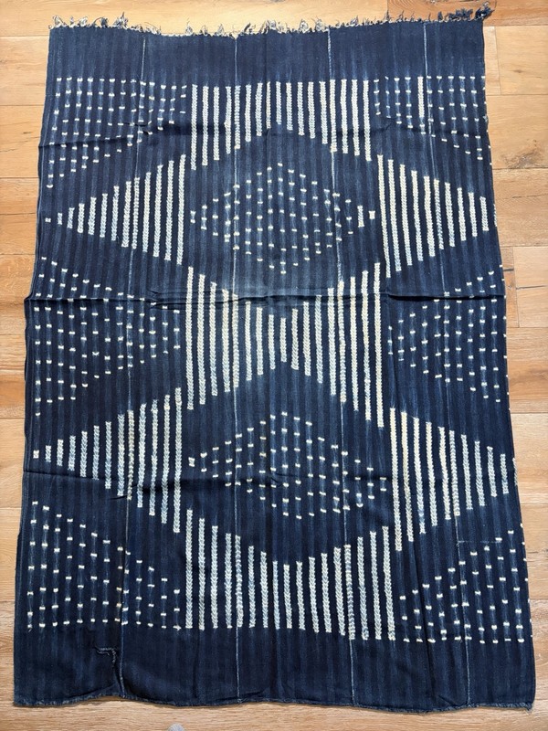 Vintage African Indigo Denim Shibori Mudcloth Fabric 60” L x 42” W Textile #478