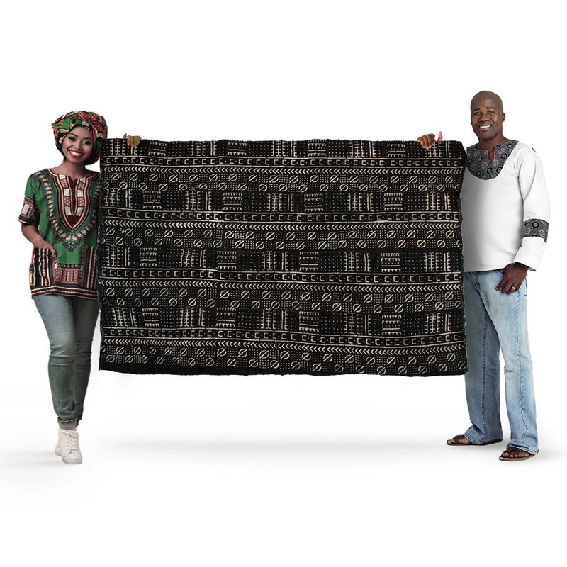 Ebony Black Bogolan Mali Mud Cloth Mopti Design African Black and White Cotton gallery