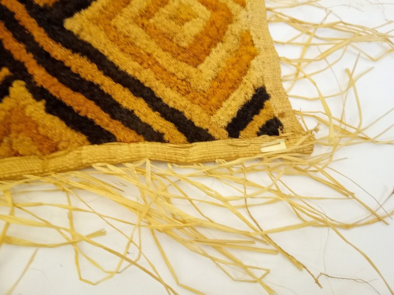 Vintage African raffia textile Kuba Kasai geometric 27x22" gallery