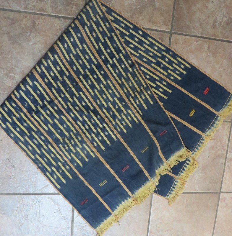 Vintage African,Baule Indigo Dyed Ikat, Strip Woven Scarf/58”x 23"  gallery