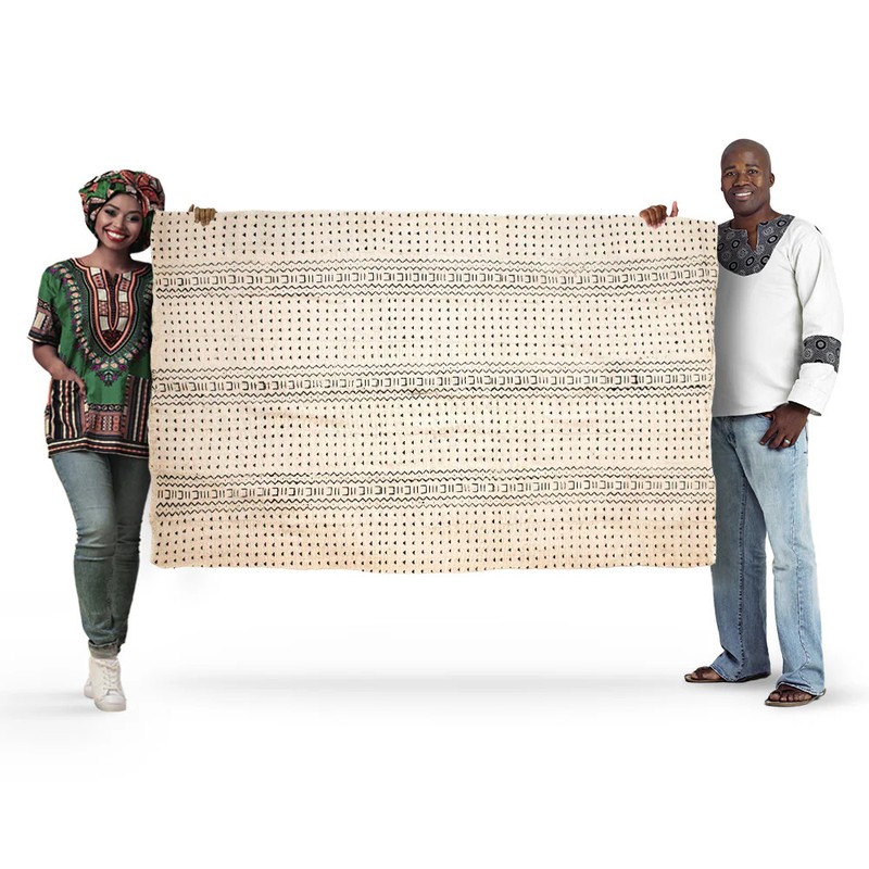 White Bogolan Mali Mud Cloth Nioro Design African Black and White Cotton gallery