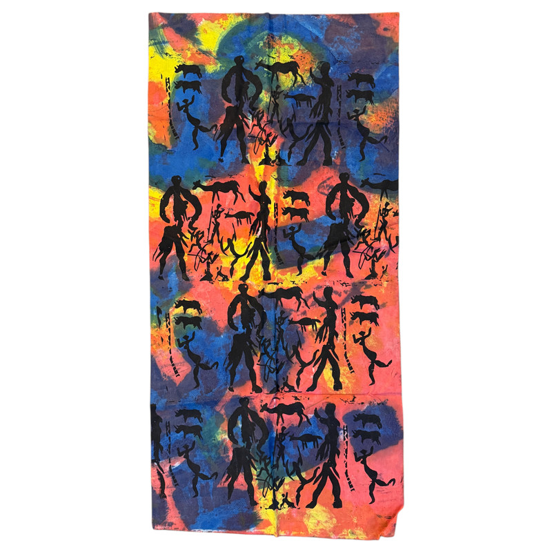 African Batik Wall Hanging Hand Printed Art Tapestry Animals Dancer OOAK 39 x 18