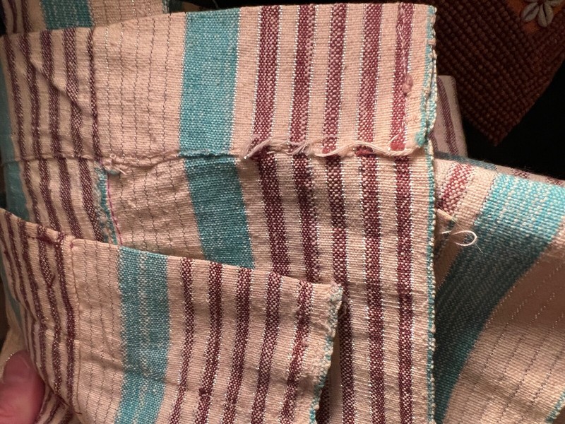 Nigerian Yoruban Aso Oke Cream Cyan Brown Silver Striped Textile 30” W x 71” H gallery