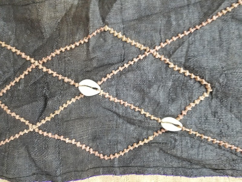 Antique Traditional Handwoven African Kuba Cloth Raffia Textile Runner 173x21 in gallery