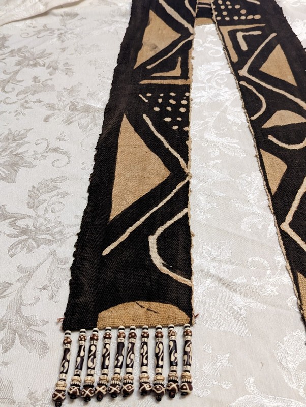 African Mud Cloth with Batik Bone Beads 34 x 5 Inches Vintage gallery