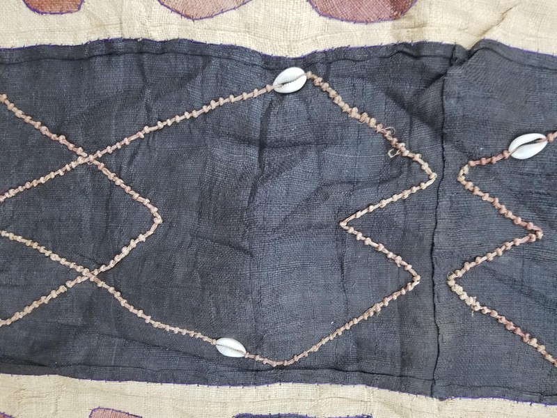 Antique Traditional Handwoven African Kuba Cloth Raffia Textile Runner 173x21 in gallery