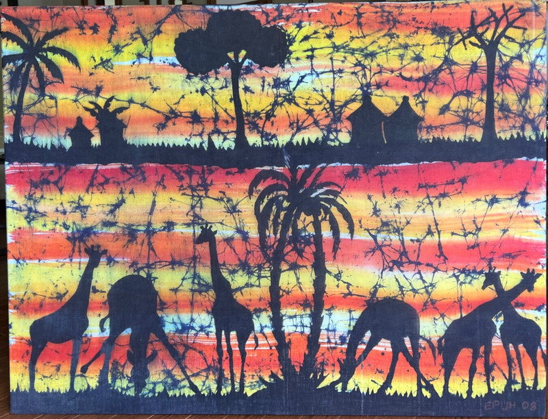 BATIK FROM GABON (WEST AFRICA) 40" X 30" Features 6 giraffes