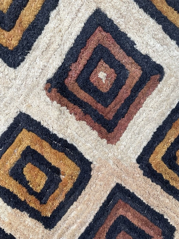 African Kuba Cloth Panel - Handwoven Raffia - Shoowa Cut Pile Geometric Art gallery