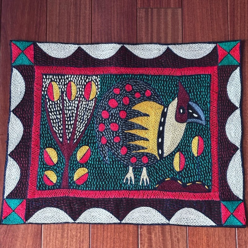 Kaross South African Art Hand Embroidered Rooster Placemat Safari Tapestry