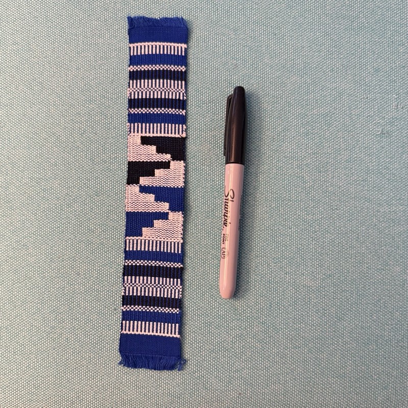 Kente Cloth Textile Bookmark Hand Woven in Ghana 9×1.5” Blue, White, Black
