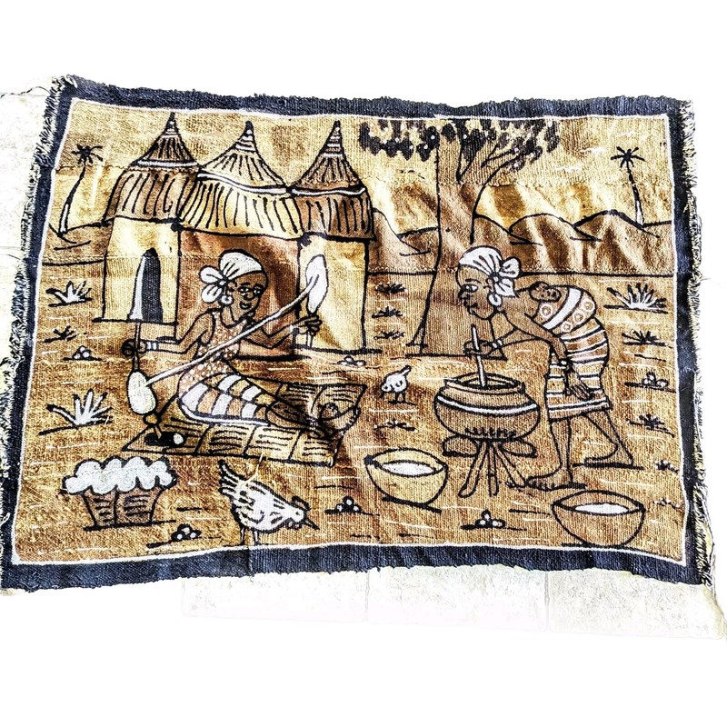 African Malia Traditional Mud Cloth Textile Wall Hanging Signed 36x27" gallery