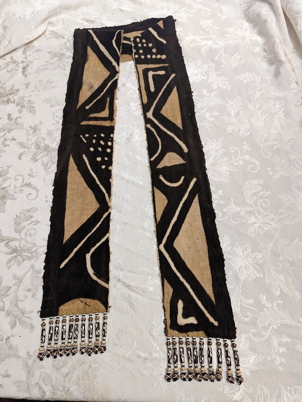 African Mud Cloth with Batik Bone Beads 34 x 5 Inches Vintage gallery