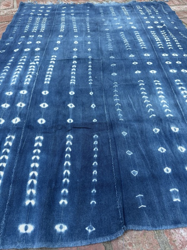 Vintage African Indigo Denim Shibori Mudcloth 58” L x 42” W Textile | No. 179 gallery