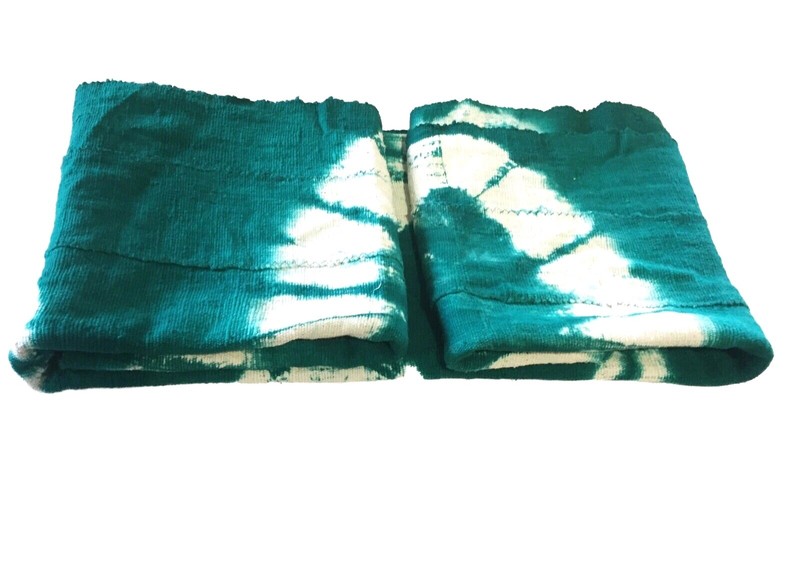 African Emerald Green & White Mud Cloth Textile Mali 45" by 63"