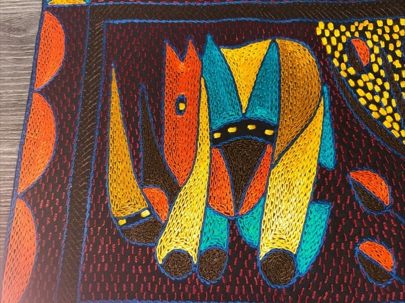 2 Kaross South African Rhino & Elephant Embroidered Placemats Tapestry Handmade gallery