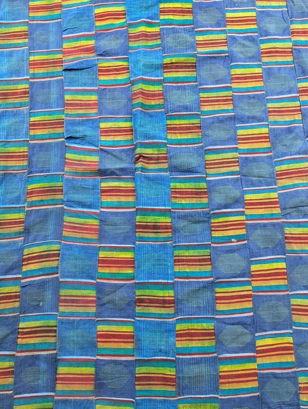 Vintage African Handwoven Patchwork Ghanaian Kente Style Textile 112x57in gallery