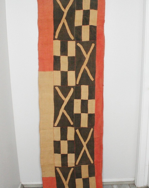 Kuba Cloth African Tapestry Raffia Congo Fabric, Rare Textile VTG Long 14+feet gallery