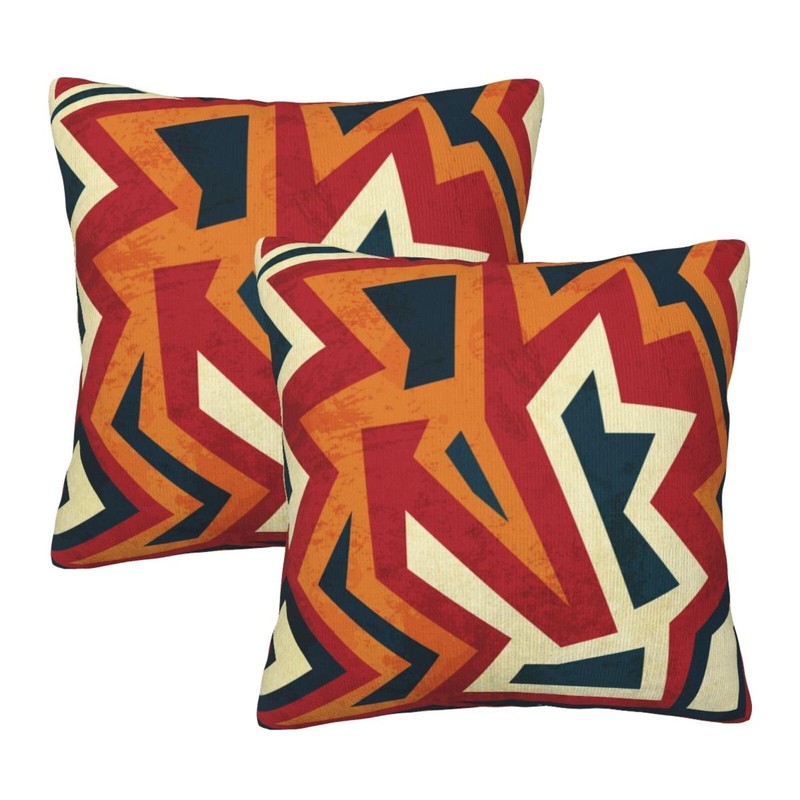 Set of 2 Boho African Pillow Covers 18 x 18Inches Aztec Ethnic Geometric Squa…